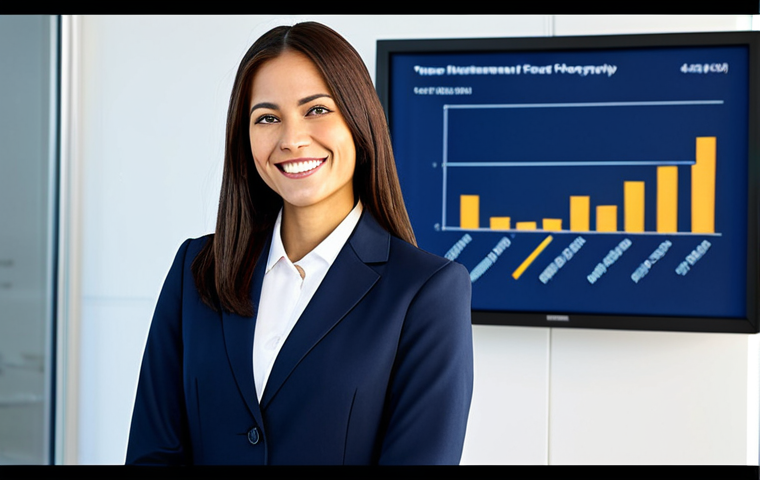**

"A professional businesswoman in a modest, dark blue business suit, smiling confidently while presenting a graph in a brightly lit, modern office. Fully clothed, appropriate attire, safe for work, perfect anatomy, natural proportions, professional corporate photography, high quality, family-friendly."

**