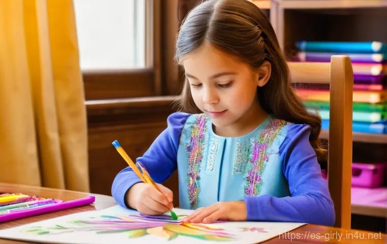 소피아 공주 색칠 놀이 세트 - Prompt 1: Joyful Concentration at the Creative Corner**