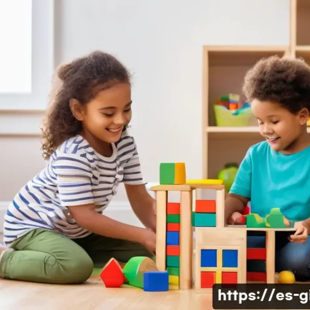 캐릭터 블록놀이와 조립 장난감 - A bright and colorful playroom scene featuring a diverse group of young children aged 3 to 6 years, ...