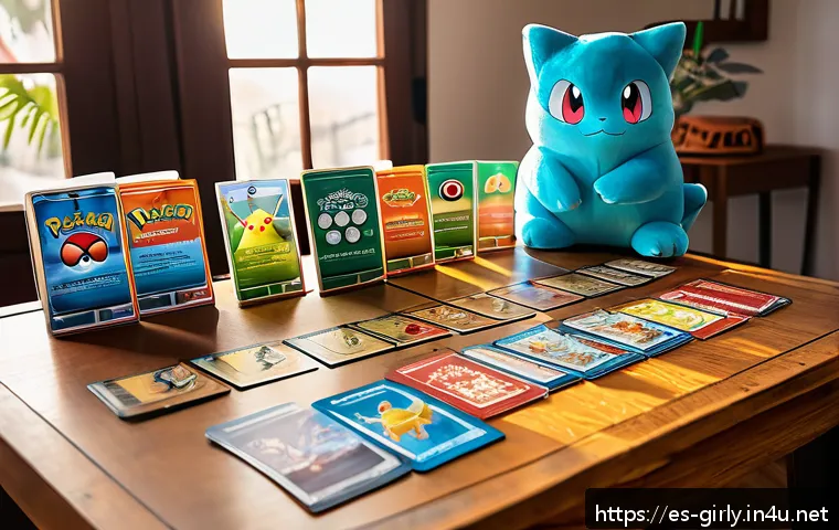 포켓몬 트레이너 키트 소개 - A vibrant scene of a competitive Pokémon card game setup on a wooden table in a cozy Spanish living ...